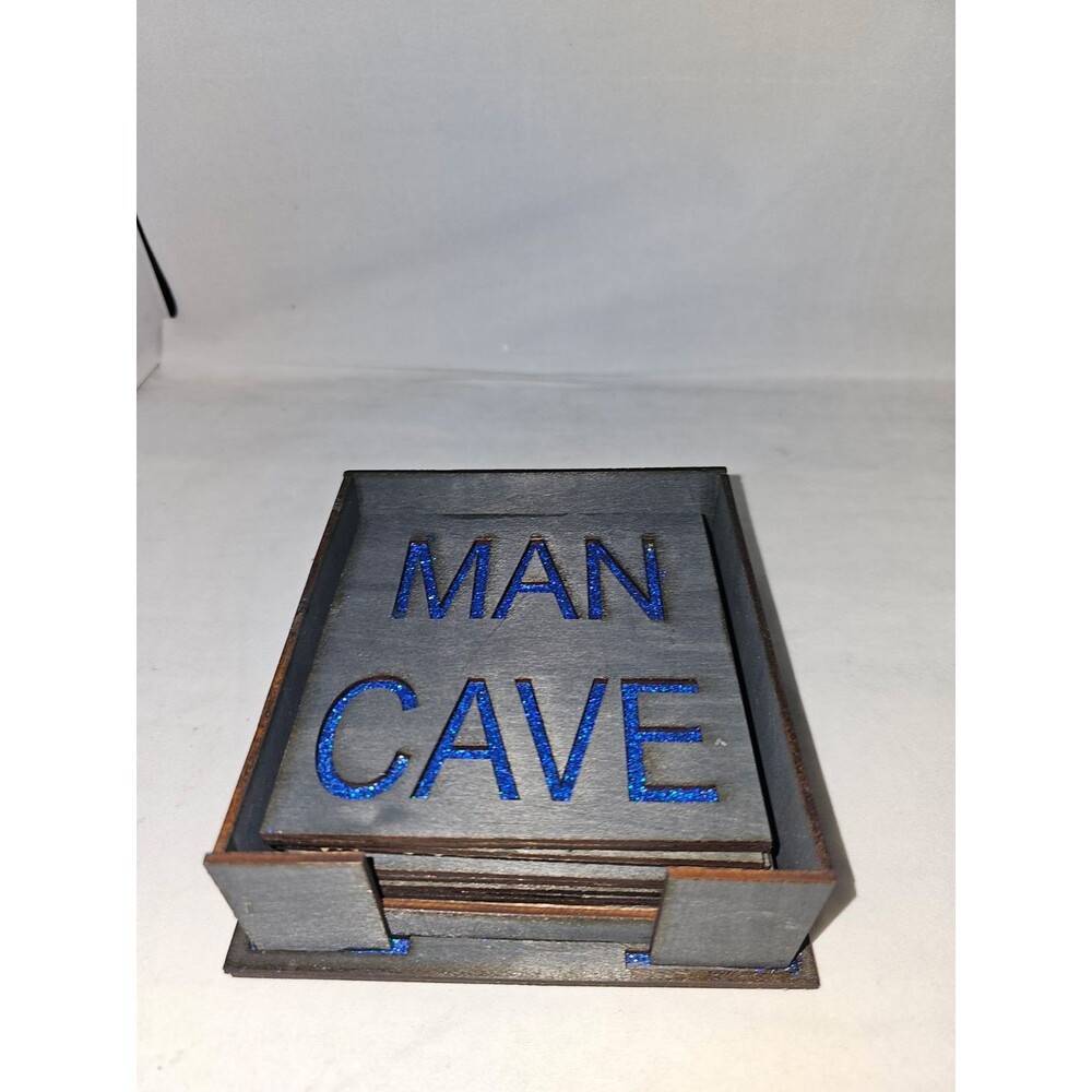 Man Cave Laser Engraved Wooden and Resin Coasters and Holder